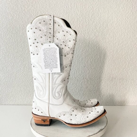 Lane CALYPSO Womens Cowboy Boots 9.5 White Western Cowgirl Mid Calf Pointed Toe - Picture 2 of 11